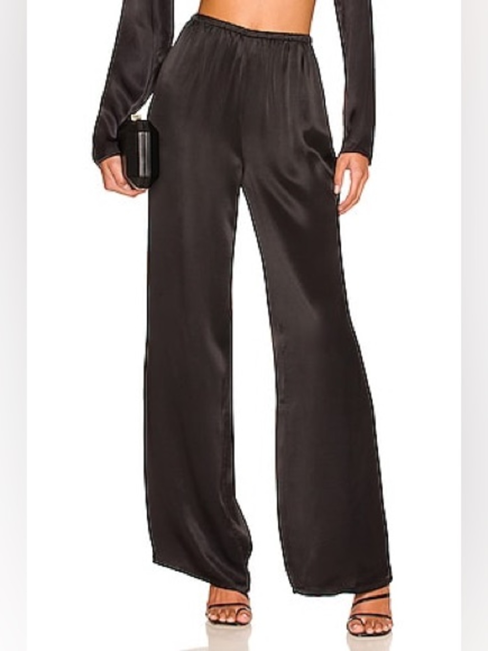 Camila Coelho Chelsie Black Satin Wide Leg Back Tie Women’s Pants Size Medium